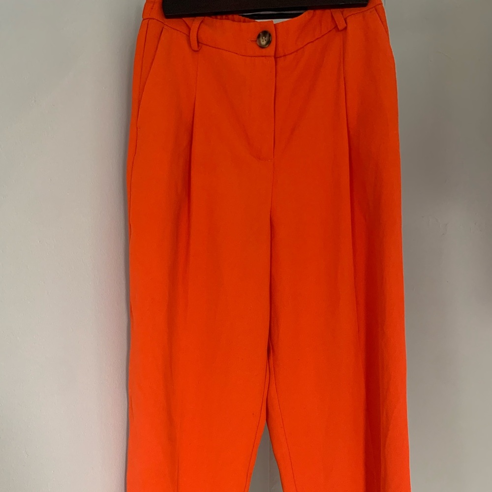 Topshop vibrant orange high-waisted pleated pants